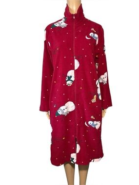 Vintage Jasmine Rose Women's Fleece Night Gown S/P Snowman Long Sleeve Full Zip
